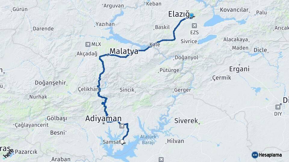 Elazığ Samsat Arası Kaç Km - Yol Tarifi