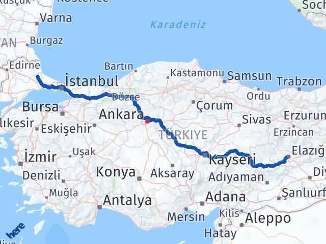 Elazığ Saray Tekirdağ Arası Kaç Km - Yol Haritası