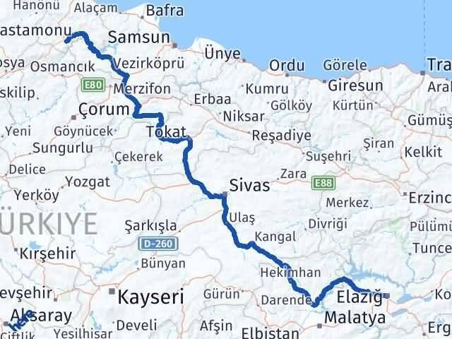Elazığ Saraydüzü Sinop Arası Kaç Km - Yol Haritası