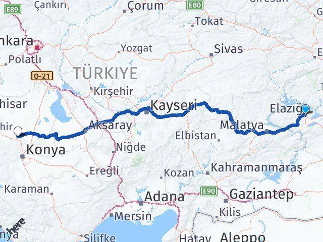 Elazığ Sarayönü Konya Arası Kaç Km - Yol Haritası