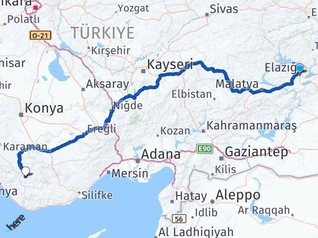 Elazığ Sarıveliler Karaman Arası Kaç Km - Yol Haritası