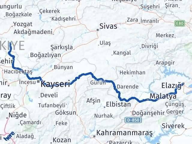 Elazığ Şefaatli Yozgat Arası Kaç Km - Yol Haritası