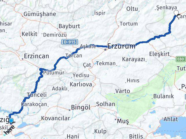 Elazığ Selim Kars Arası Kaç Km - Yol Haritası