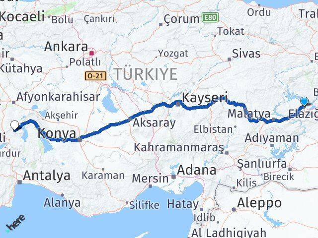 Elazığ Senirkent Isparta Arası Kaç Km - Yol Haritası