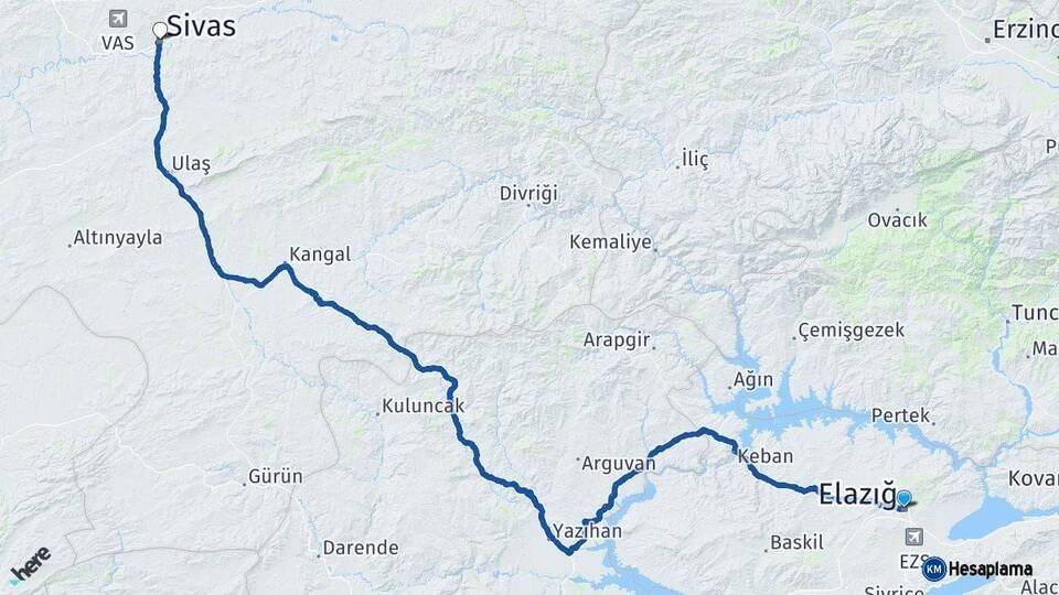 Elazığ Sivas Arası Kaç Km - Yol Haritası