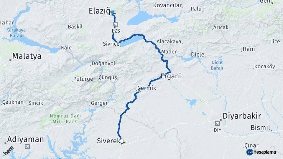 Elazığ Siverek Şanlıurfa Arası Kaç Km - Yol Haritası