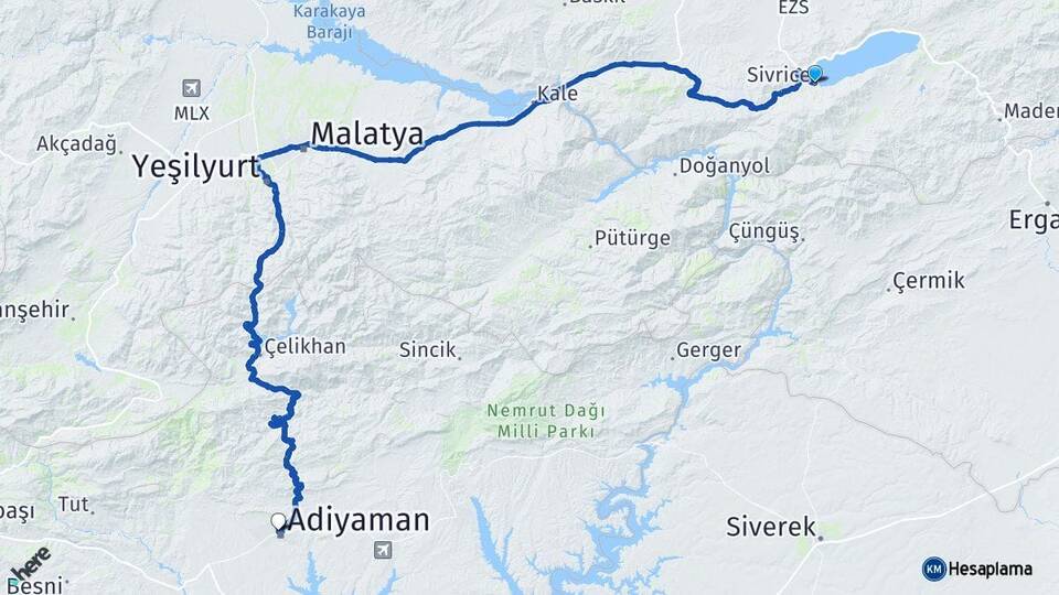 Elazığ Sivrice Adıyaman Arası Kaç Km - Yol Haritası