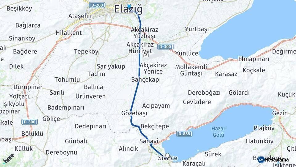 Elazığ Sivrice Arası Kaç Km - Yol Haritası