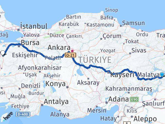 Elazığ Sivrice Balıkesir Arası Kaç Km - Yol Haritası