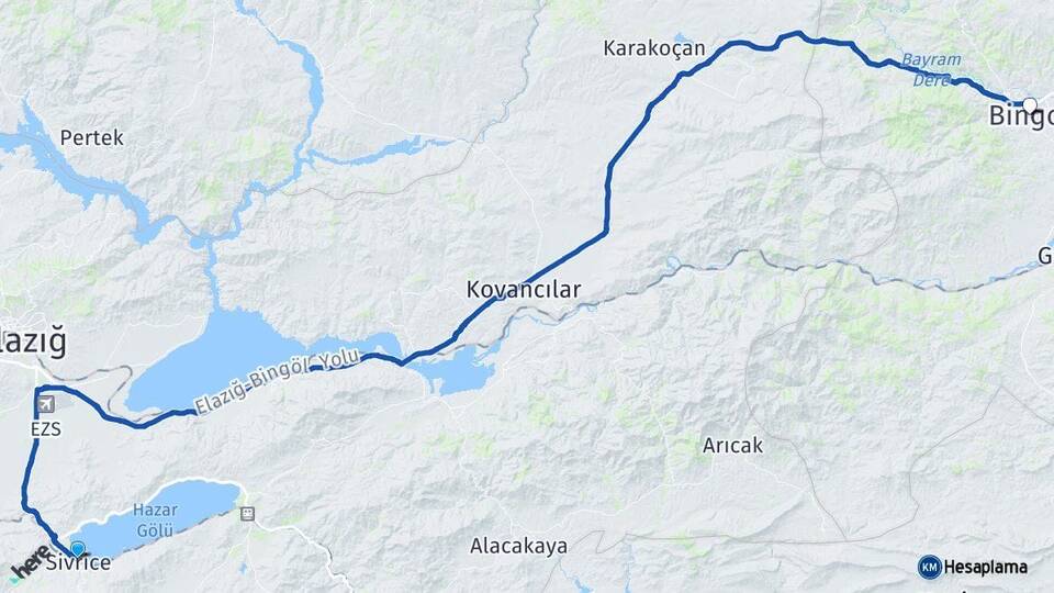 Elazığ Sivrice Bingöl Arası Kaç Km - Yol Haritası