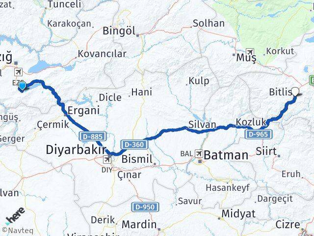Elazığ Sivrice Bitlis Arası Kaç Km - Yol Haritası
