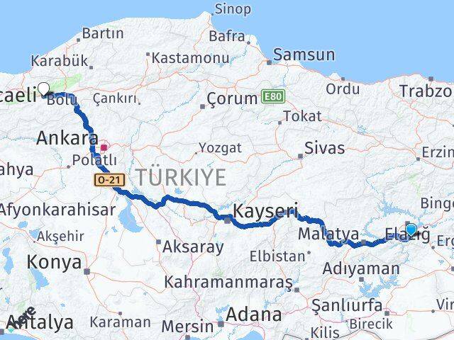 Elazığ Sivrice Bolu Arası Kaç Km - Yol Haritası