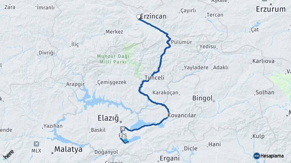 Elazığ Sivrice Erzincan Arası Kaç Km - Yol Haritası