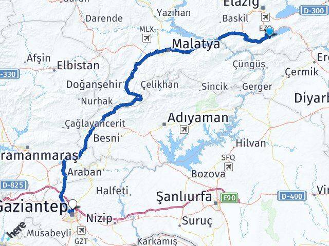 Elazığ Sivrice Gaziantep Arası Kaç Km - Yol Haritası