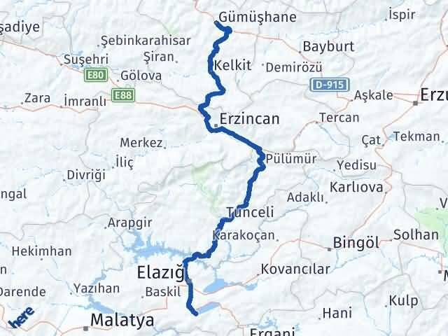 Elazığ Sivrice Gümüşhane Arası Kaç Km - Yol Haritası