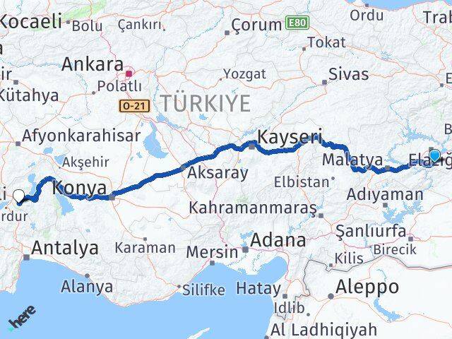 Elazığ Sivrice Isparta Arası Kaç Km - Yol Haritası