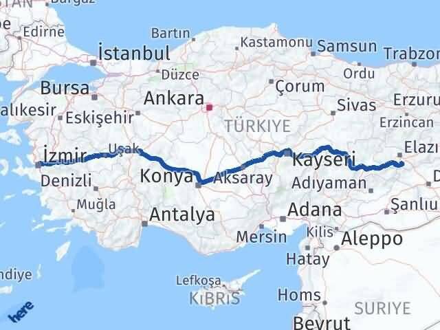 Elazığ Sivrice İzmir Arası Kaç Km - Yol Haritası