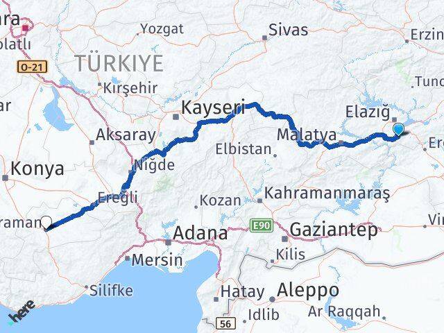 Elazığ Sivrice Karaman Arası Kaç Km - Yol Haritası
