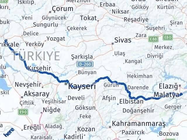 Elazığ Sivrice Kırıkkale Arası Kaç Km - Yol Haritası