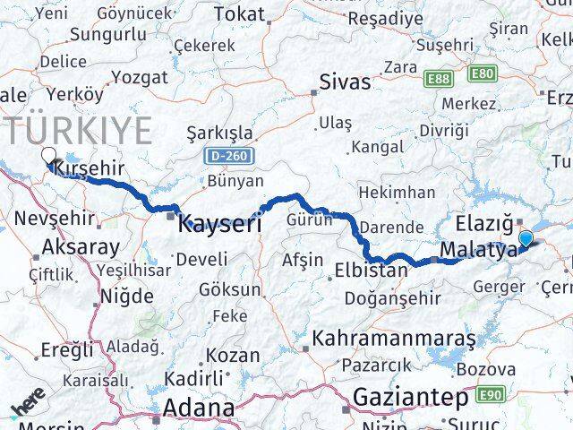 Elazığ Sivrice Kırşehir Arası Kaç Km - Yol Haritası