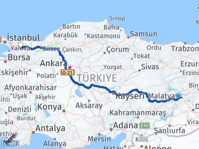 Elazığ Sivrice Kocaeli Arası Kaç Km - Yol Haritası