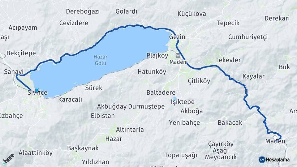 Elazığ Sivrice Maden Arası Kaç Km - Yol Haritası