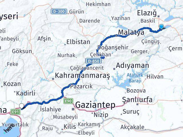 Elazığ Sivrice Osmaniye Arası Kaç Km - Yol Haritası