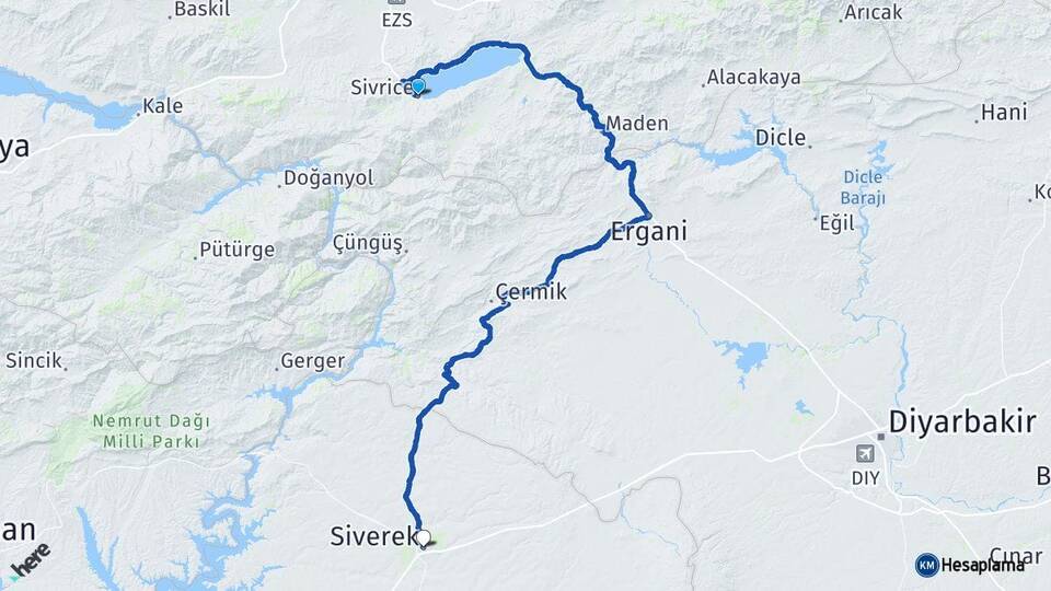 Elazığ Sivrice Siverek Şanlıurfa Arası Kaç Km - Yol Haritası