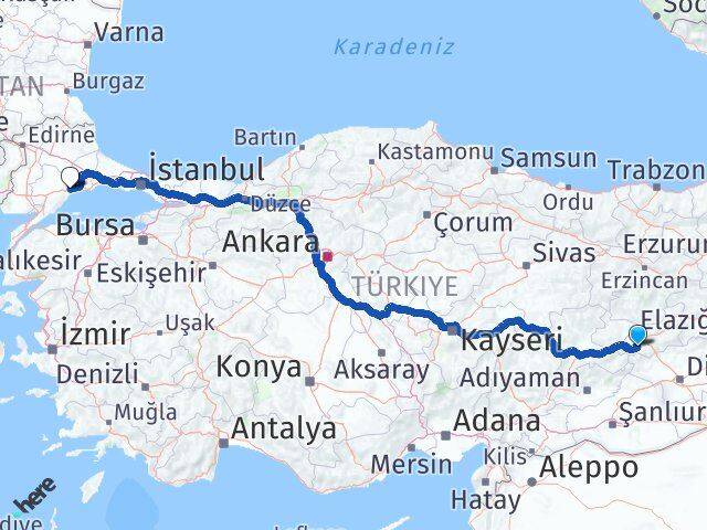 Elazığ Sivrice Tekirdağ Arası Kaç Km - Yol Haritası