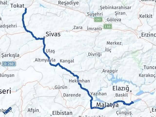 Elazığ Sivrice Tokat Arası Kaç Km - Yol Haritası