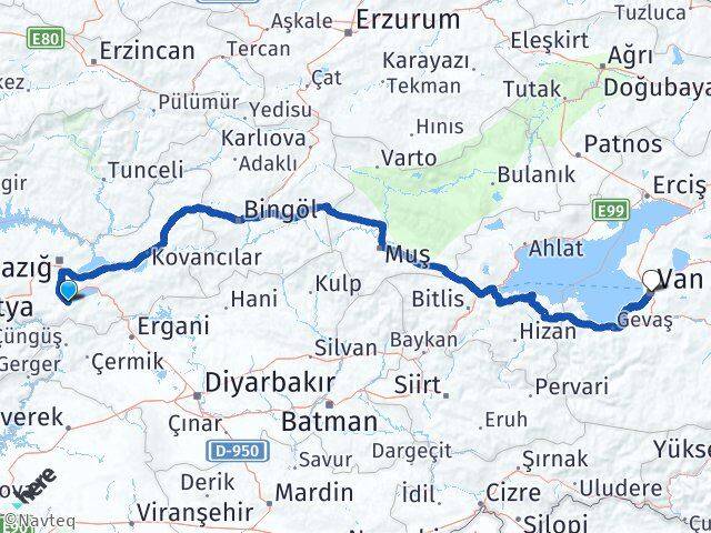 Elazığ Sivrice Van Arası Kaç Km - Yol Haritası