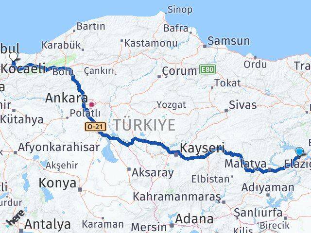 Elazığ Söğütlü Sakarya Arası Kaç Km - Yol Haritası