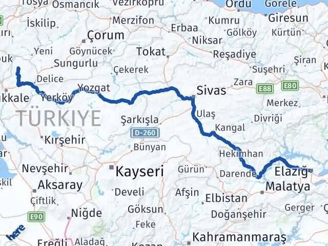 Elazığ Sulakyurt Kırıkkale Arası Kaç Km - Yol Haritası