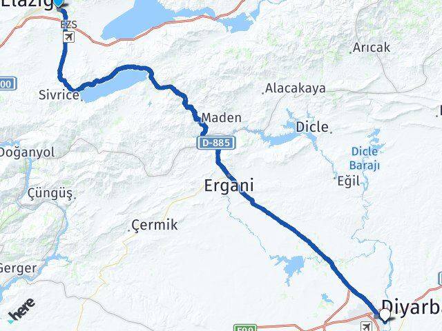 Elazığ Sur Diyarbakır Arası Kaç Km - Yol Haritası