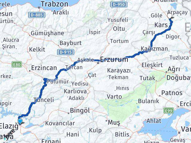 Elazığ Susuz Kars Arası Kaç Km - Yol Haritası