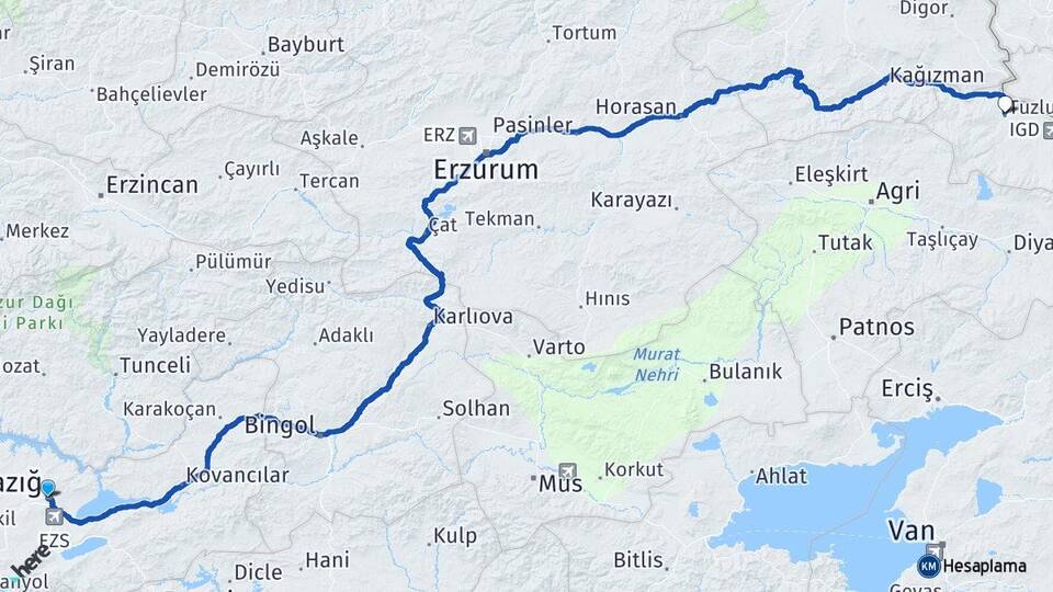 Elazığ Tuzluca Iğdır Arası Kaç Km - Yol Haritası