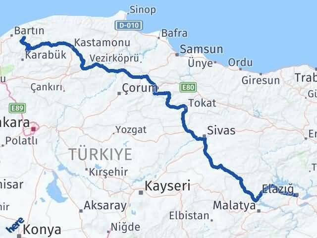 Elazığ Ulus Bartın Arası Kaç Km - Yol Haritası