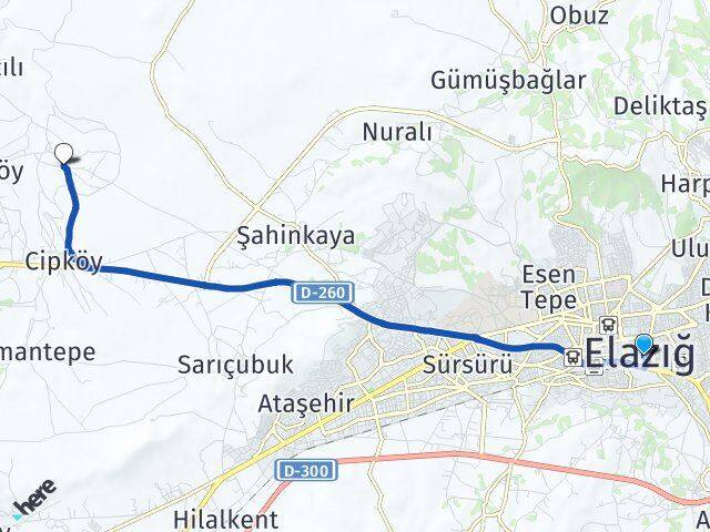 Elazığ Uzuntarla Arası Kaç Km - Yol Haritası