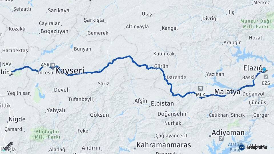 Elazığ Veysel Karani Siirt Arası Kaç Km - Yol Haritası