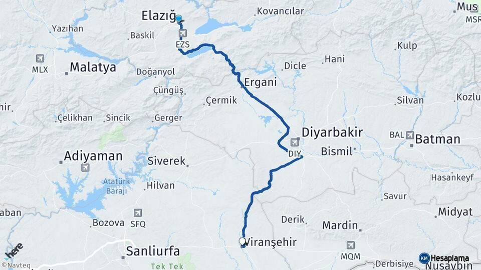 Elazığ Viranşehir Şanlıurfa Arası Kaç Km - Yol Haritası