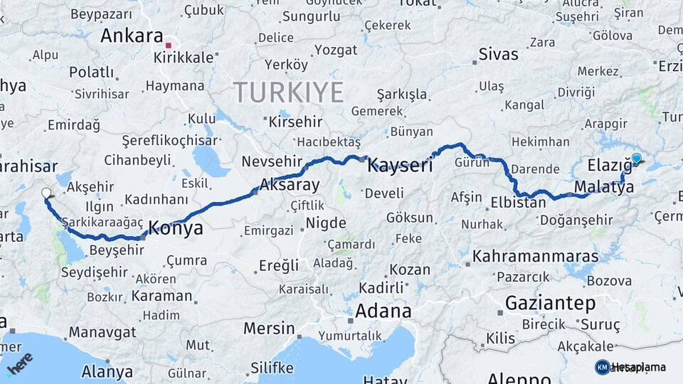 Elazığ Yalvaç Isparta Arası Kaç Km - Yol Haritası