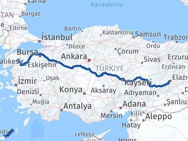 Elazığ Yenice Çanakkale Arası Kaç Km - Yol Haritası