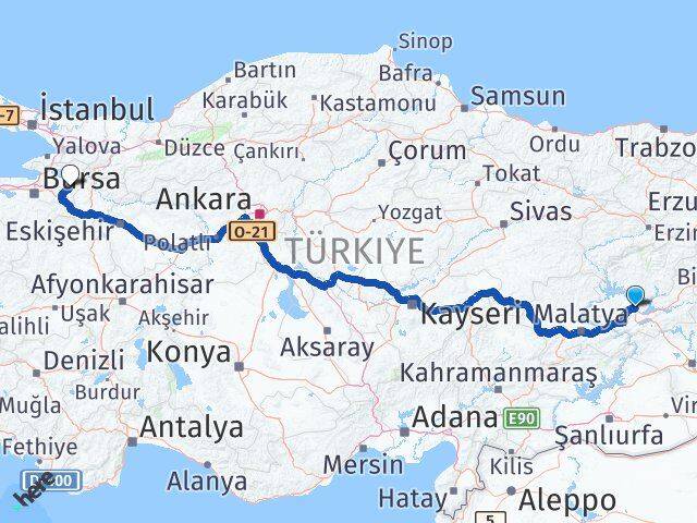 Elazığ Yenişehir Bursa Arası Kaç Km - Yol Haritası