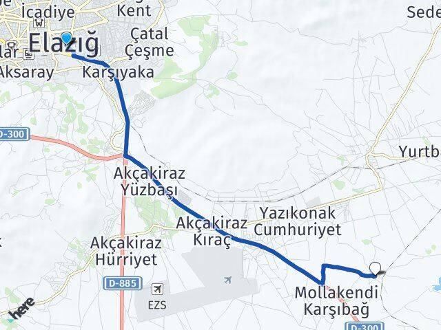 Elazığ Yünlüce Arası Kaç Km - Yol Haritası