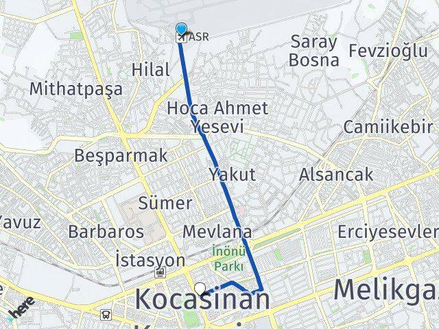 Erkilet Havalimanı Kocasinan Kayseri Arası Kaç Km - Yol Haritası