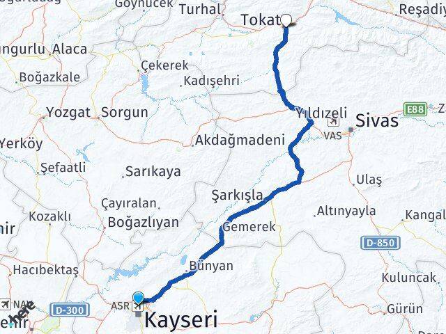 Erkilet Havalimanı Tokat Arası Kaç Km - Yol Tarifi