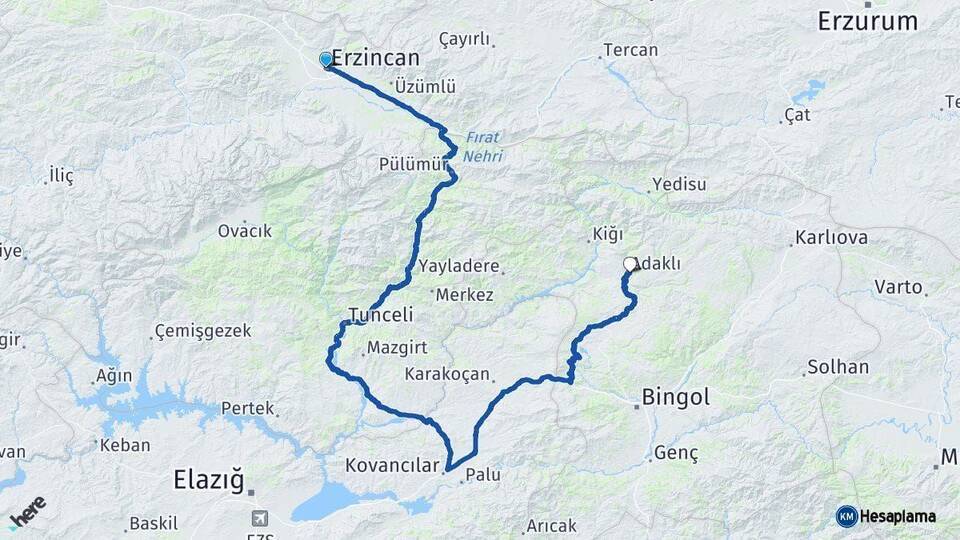 Erzincan Adaklı Arası Kaç Km - Yol Tarifi