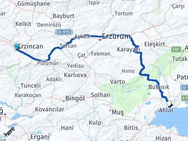 Erzincan Adilcevaz Bitlis Arası Kaç Km - Yol Haritası