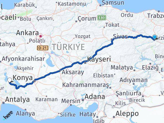 Erzincan Aksu Isparta Arası Kaç Km - Yol Haritası