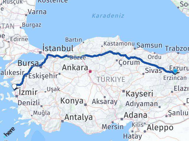 Erzincan Aliağa İzmir Arası Kaç Km - Yol Haritası